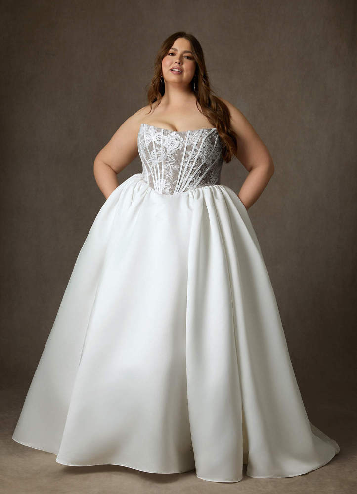 elyessen  Diamond White Ball-Gown Strapless Lace Dress