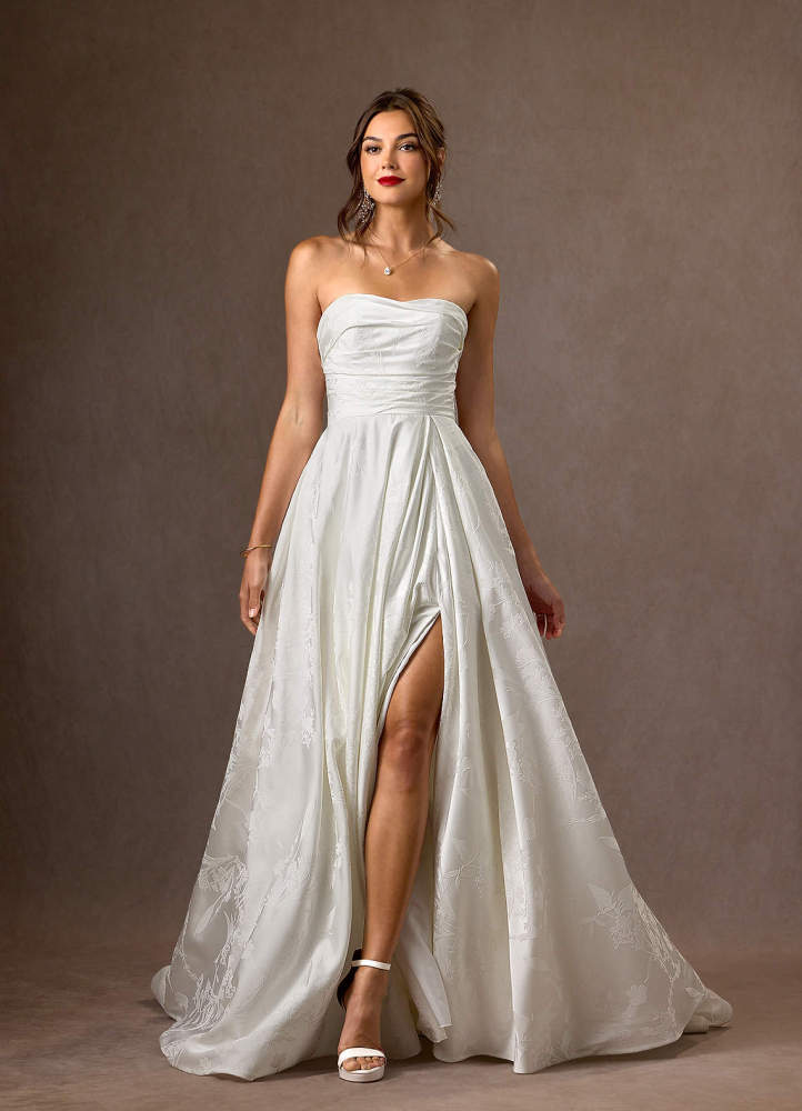 elyessen Daliah Diamond White A-Line Strapless Floral Jacquard Dress