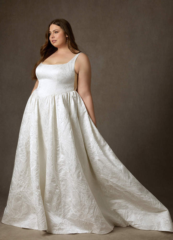 elyessen  Diamond White Ball-Gown with Pockets Floral Jacquard Dress