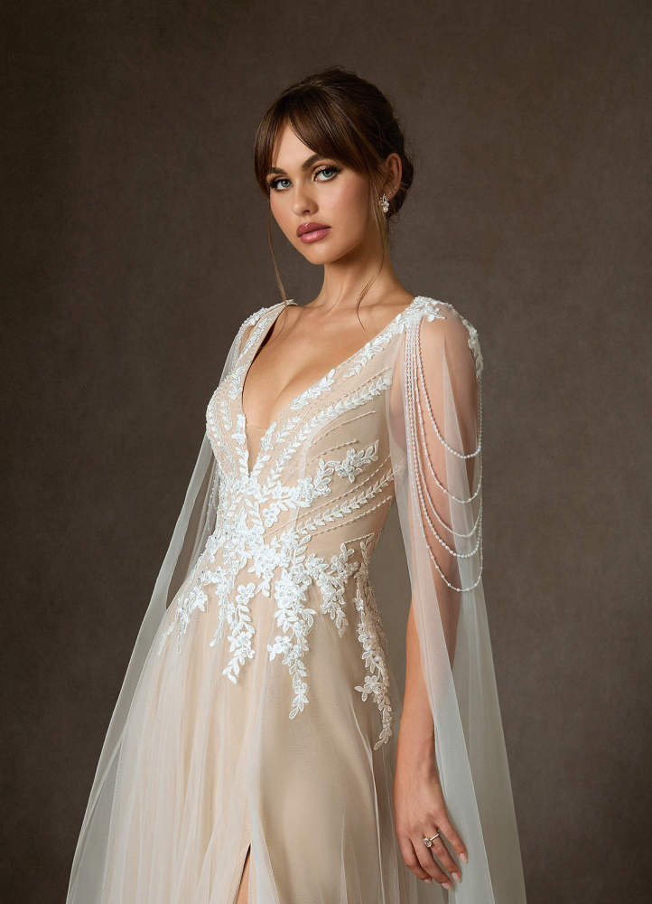 elyessen Goddess Two-Piece Diamond White A-Line V-Neck Sequins Tulle Dress