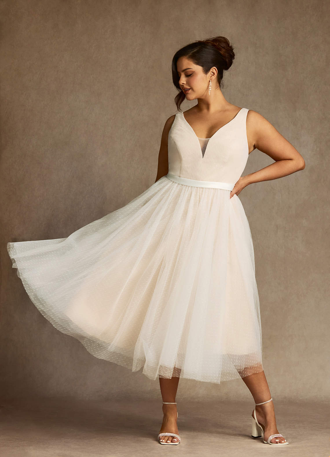 elyessen Diamond White A-Line Bow Tulle Dress