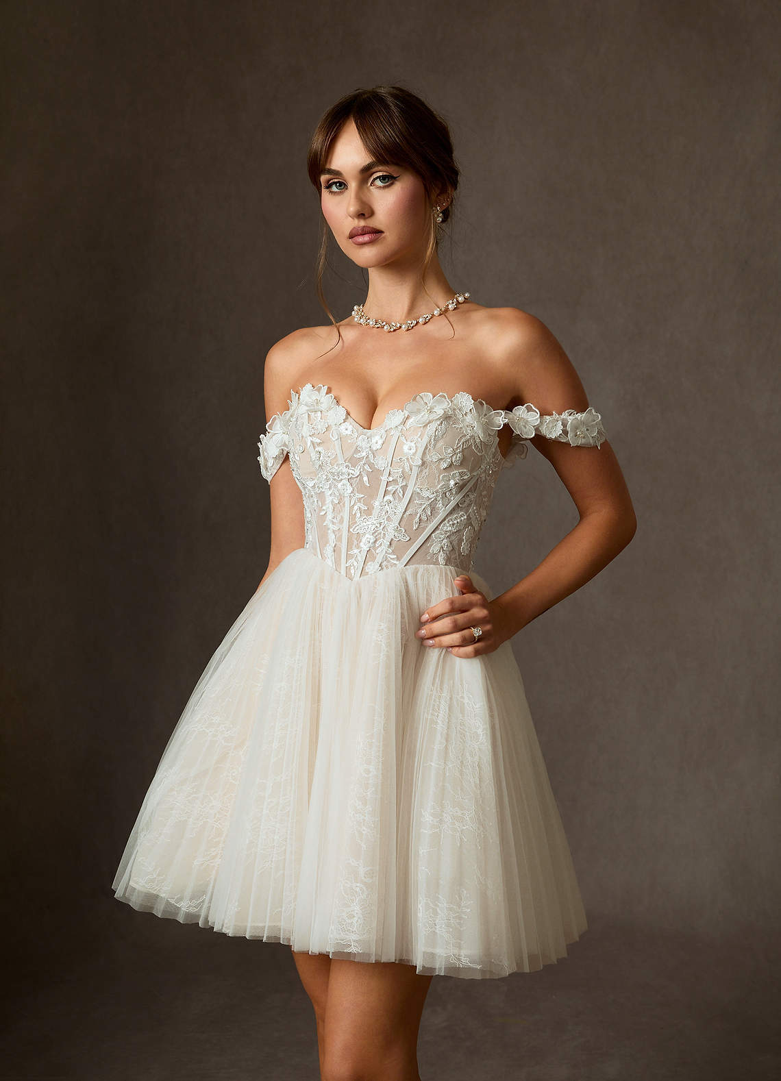 elyessen  Diamond White Ball-Gown Off the Shoulder Lace Dress
