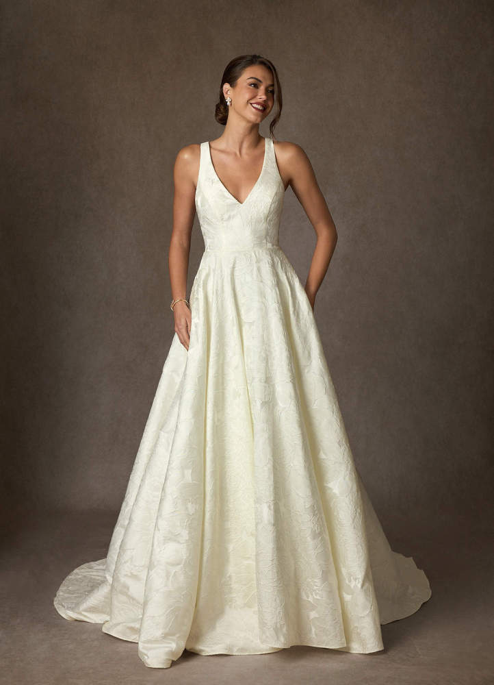 elyessen Olivette Diamond White Ball-Gown Strap Floral Jacquard Dress