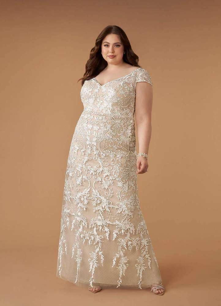 elyessen Diamond White Sheath V-Neck Sequins Lace Dress