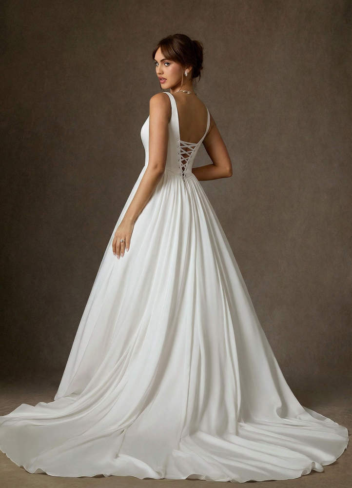 elyessen Cyanne Stretch Diamond White Ball-Gown with Pockets Stretch Satin Dress