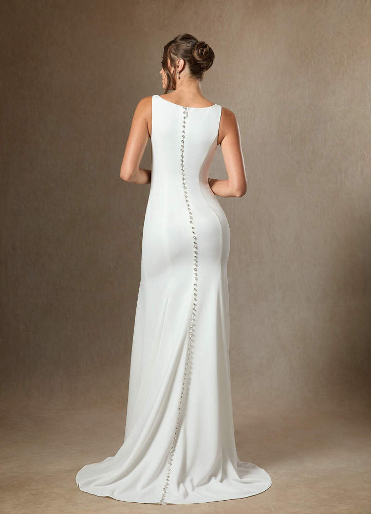elyessen Raven Stretch Diamond White Nude Mermaid Side Slit Tulle Dress
