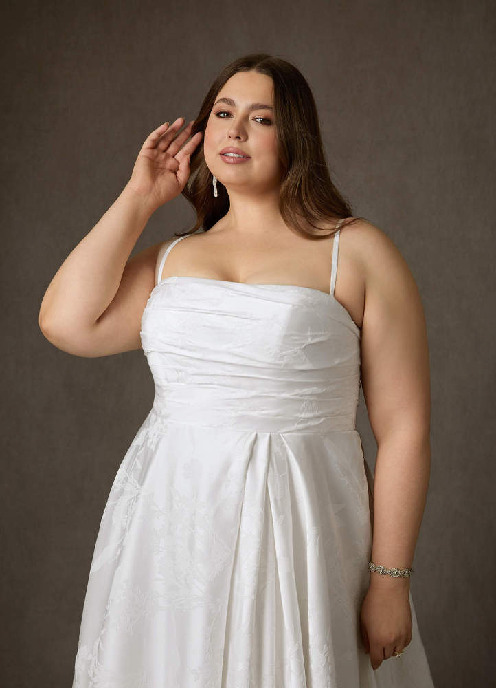 elyessen Diamond White A-Line Strapless Floral Jacquard Dress