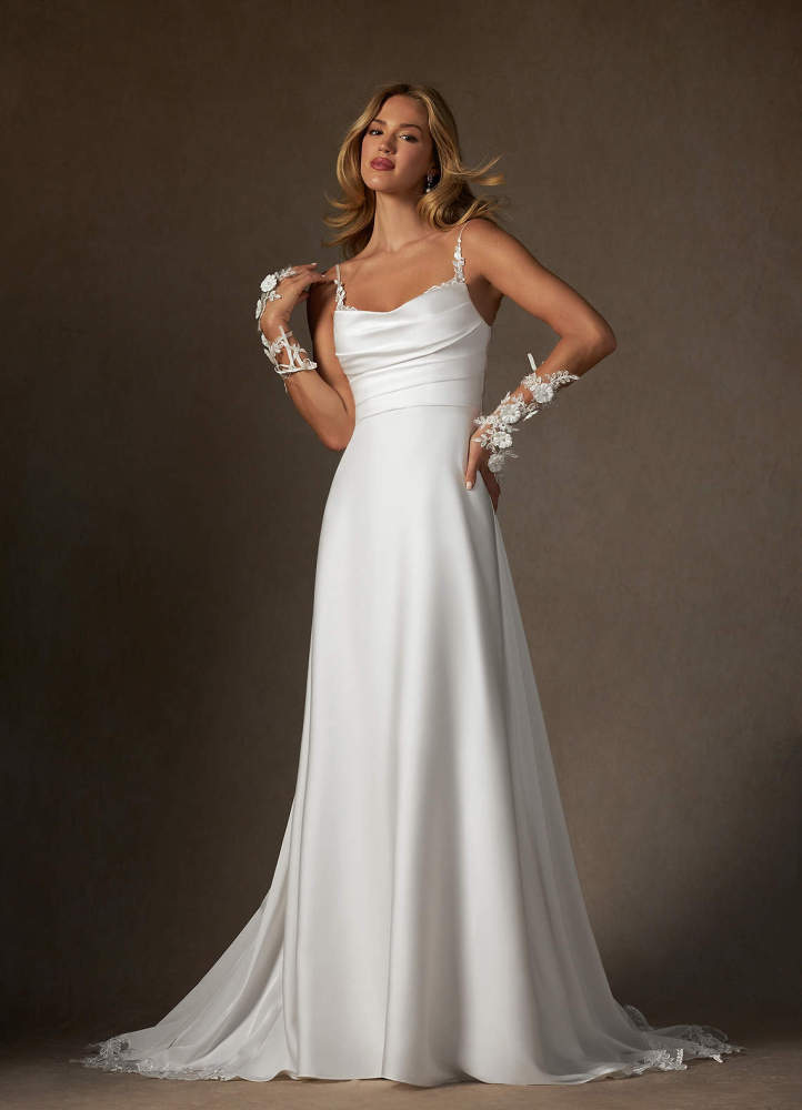elyessen Sable Stretch Diamond White A-Line Lace Stretch Satin Dress