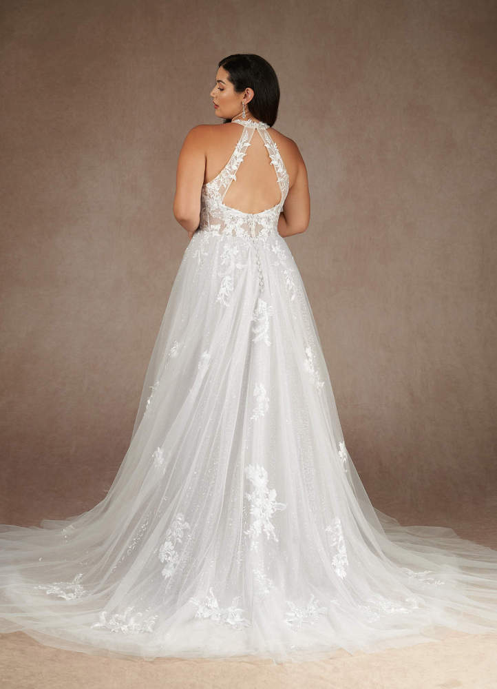 elyessen Dysis Diamond White A-Line Halter Sequins Tulle Dress