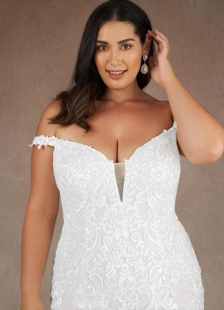 elyessen Memphis Diamond White Champagne Mermaid V-Neck Sequins Lace Dress