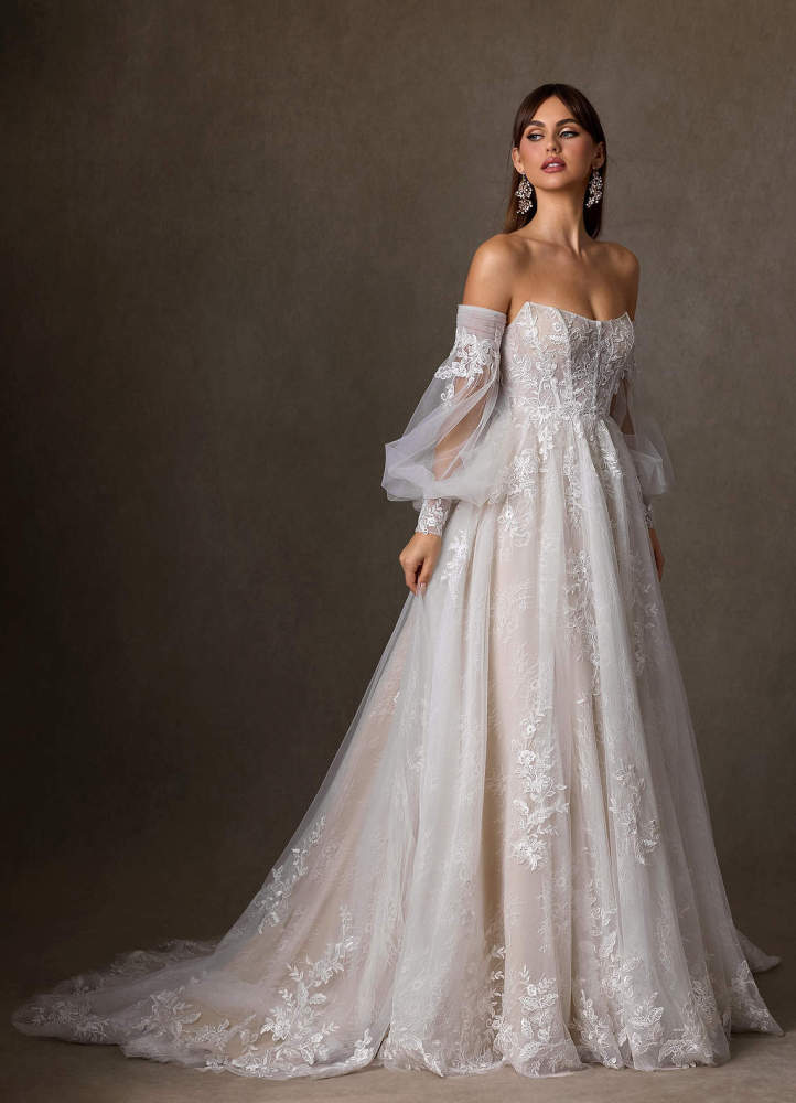 elyessen Two-Piece Diamond White Ball-Gown Strapless Lace Dress