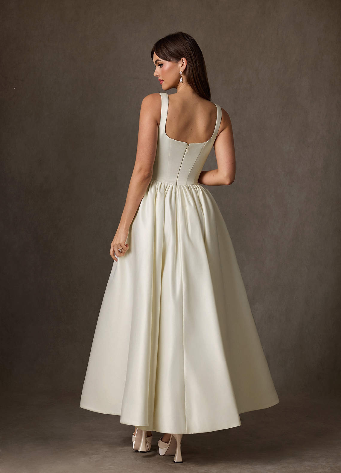 elyessen Verina Diamond White A-Line with Pockets Satin Dress