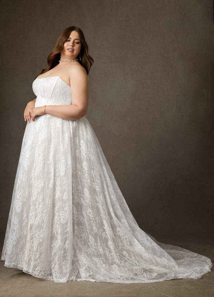 elyessen Demetria Diamond White Ball-Gown Strapless Lace Dress