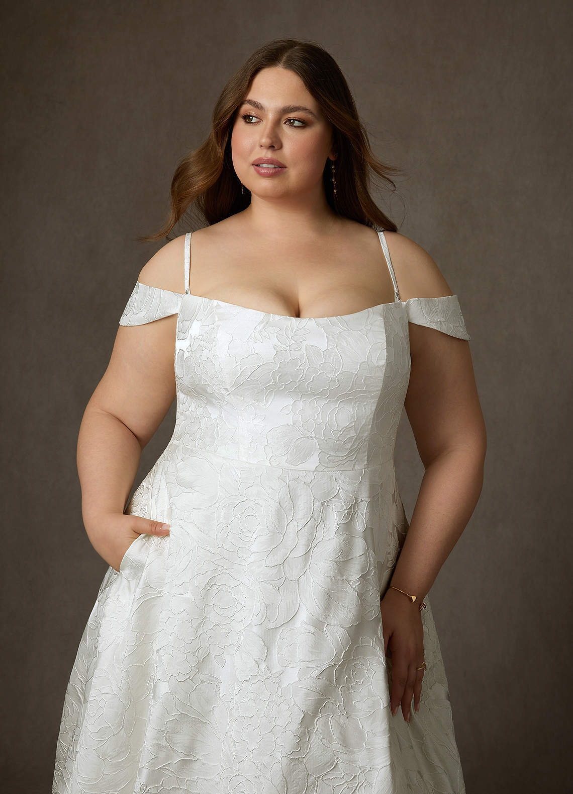 elyessen Diamond White Ball-Gown Strapless Floral Jacquard Dress