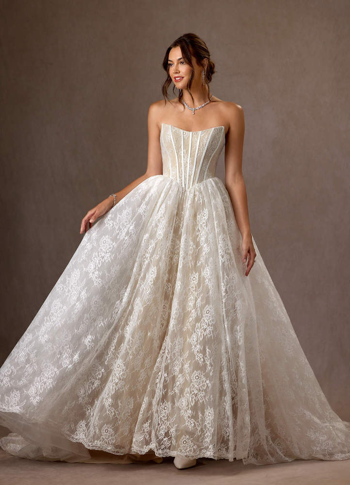 elyessen  Diamond White Ball-Gown Strapless Lace Dress