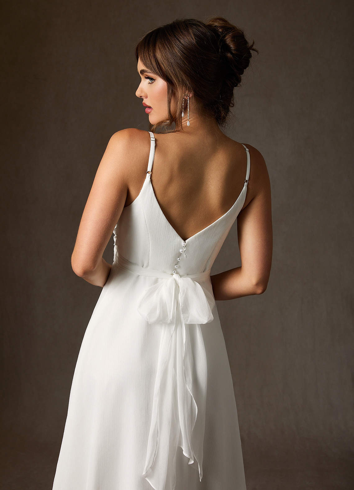 elyessen Kali Diamond White A-Line V-Neck Pleated Crinkle Chiffon Dress