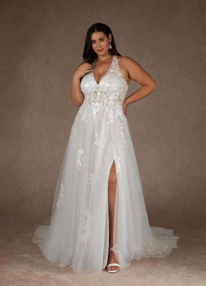 elyessen Dysis Diamond White A-Line Halter Sequins Tulle Dress