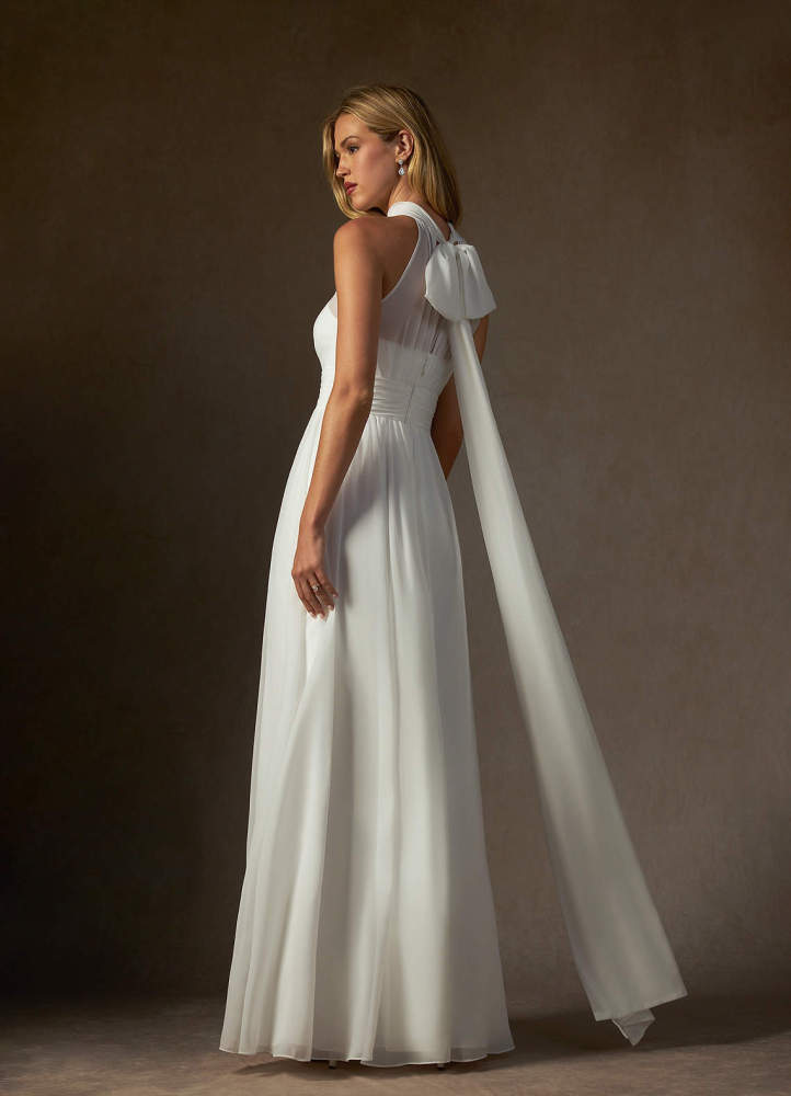 elyessen Helaina Diamond White A-Line Pleated Chiffon Dress