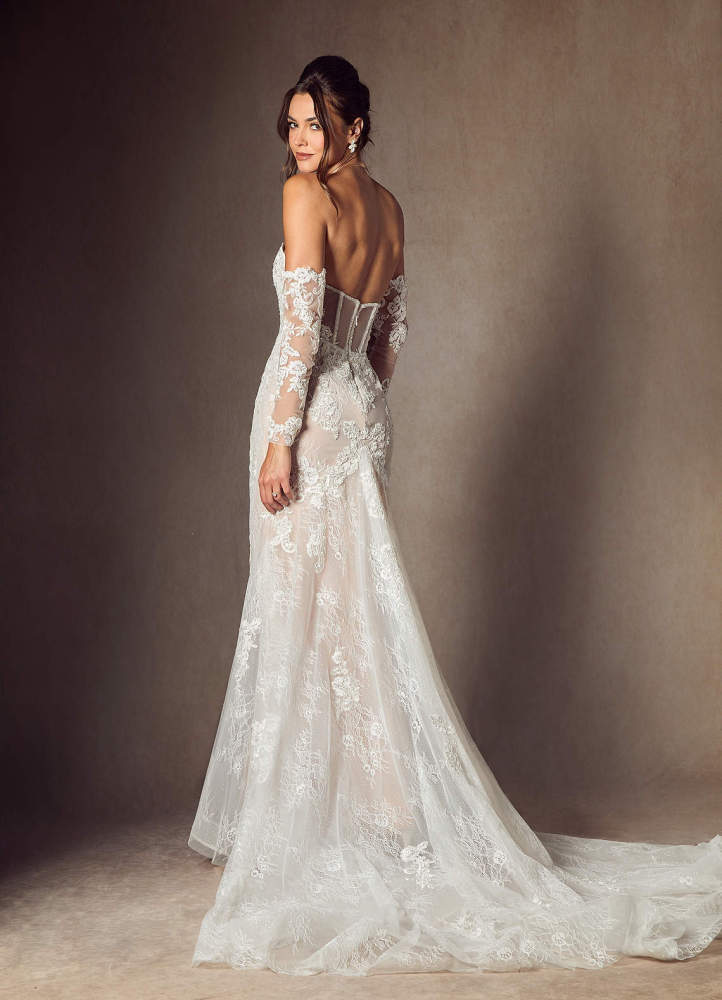 elyessen Caitlin Diamond White Mermaid Strapless Lace Dress