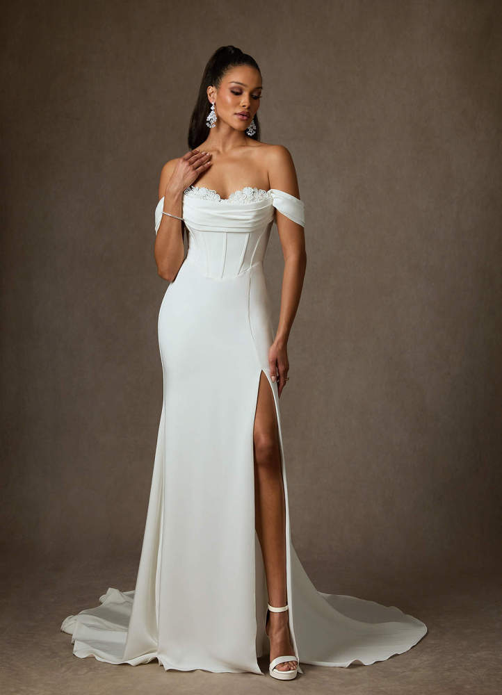 elyessen Viri Diamond White Mermaid Sweetheart Neckline Crepe Back Satin Dress