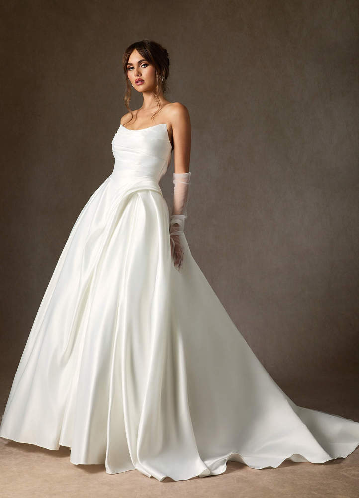 elyessen Adelise Diamond White Ball-Gown Strapless Satin Dress