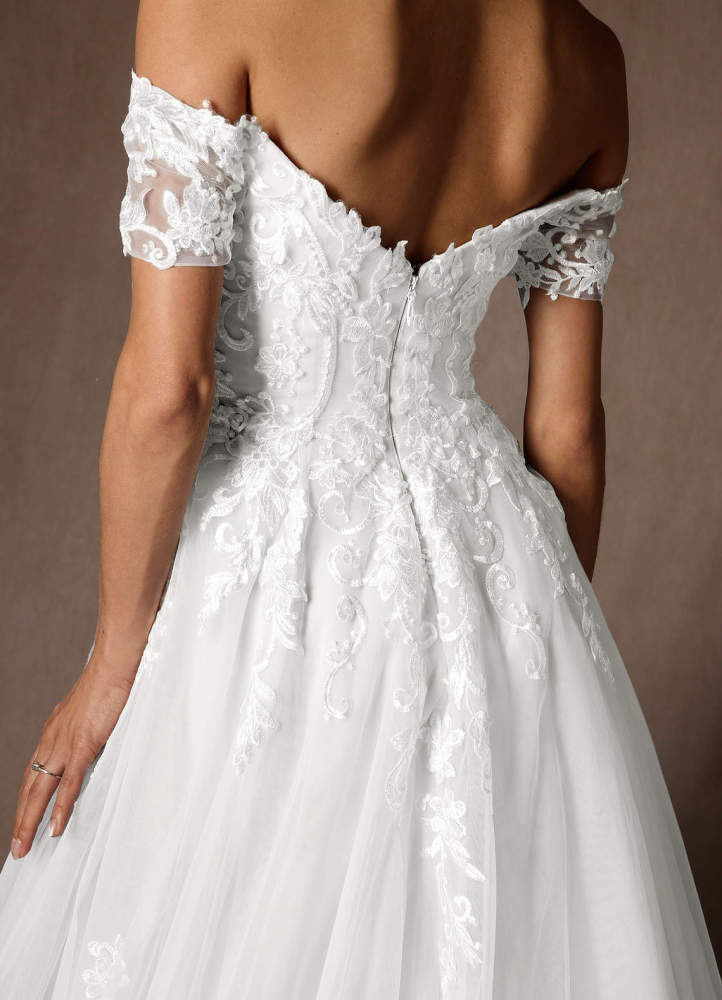 elyessen Rowe Diamond White Ball-Gown Off the Shoulder Tulle Dress