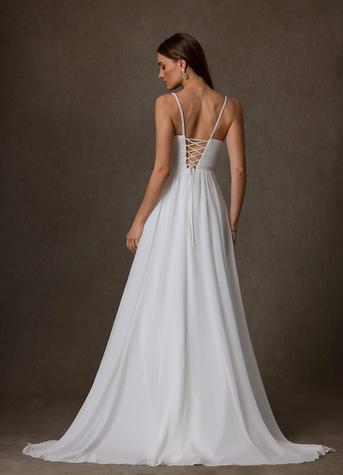 elyessen Neema Diamond White A-Line Side Slit Chiffon Dress