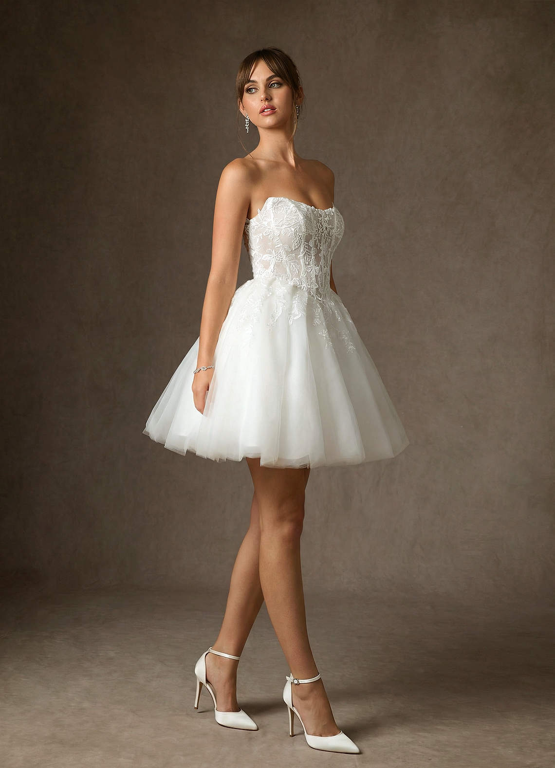 elyessen Anaiza Diamond White Ball-Gown Strapless Lace Dress