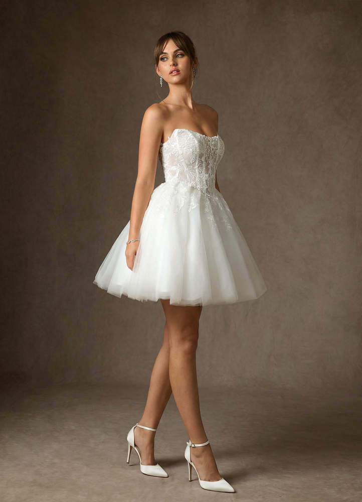 elyessen Anaiza Diamond White Ball-Gown Strapless Lace Dress