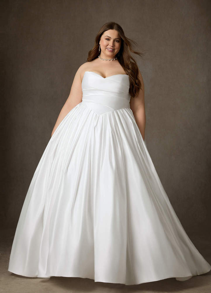elyessen Celestia Diamond White Ball-Gown Strapless Matte Satin Dress