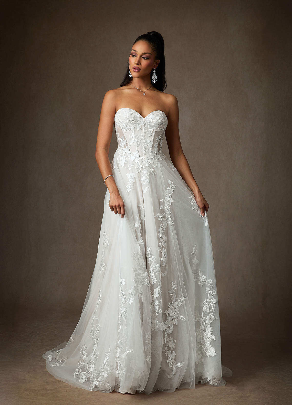 elyessen Aurorie Diamond White A-Line Sequins Tulle Dress