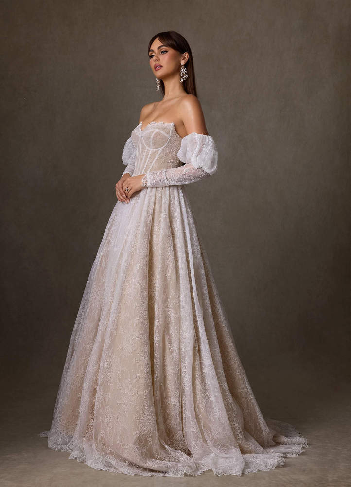 elyessen  Diamond White A-Line Sweetheart Neckline Lace Dress
