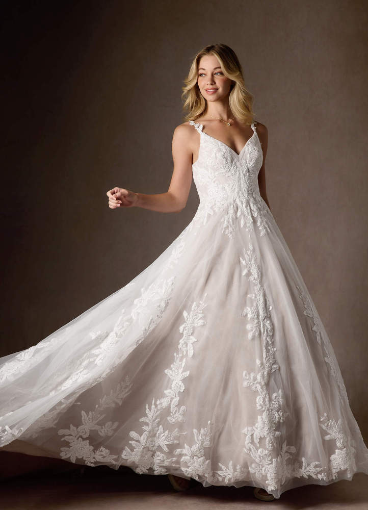 elyessen  Diamond White A-Line V-Neck Sequins Tulle Dress