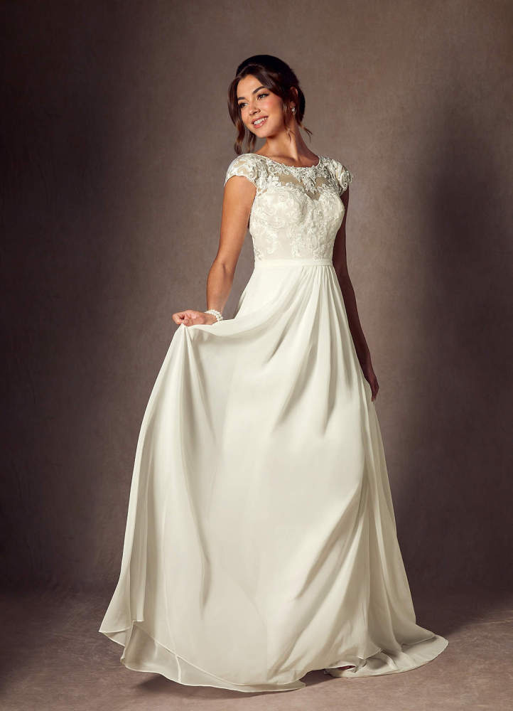elyessen  Diamond White A-Line Scoop Sequins Chiffon Dress