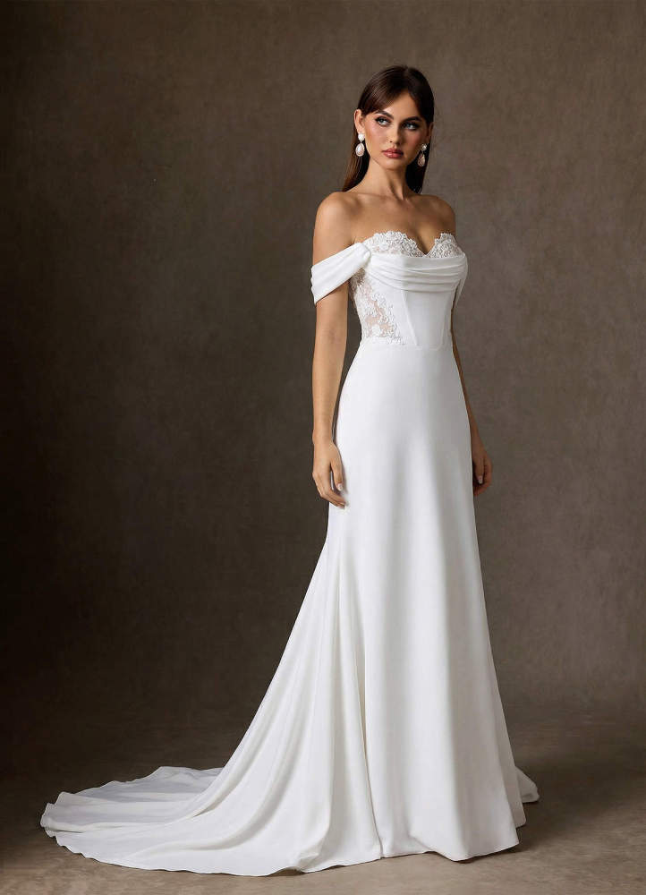 elyessen Ganelle Diamond White A-Line Sweetheart Neckline Crepe Back Satin Dress