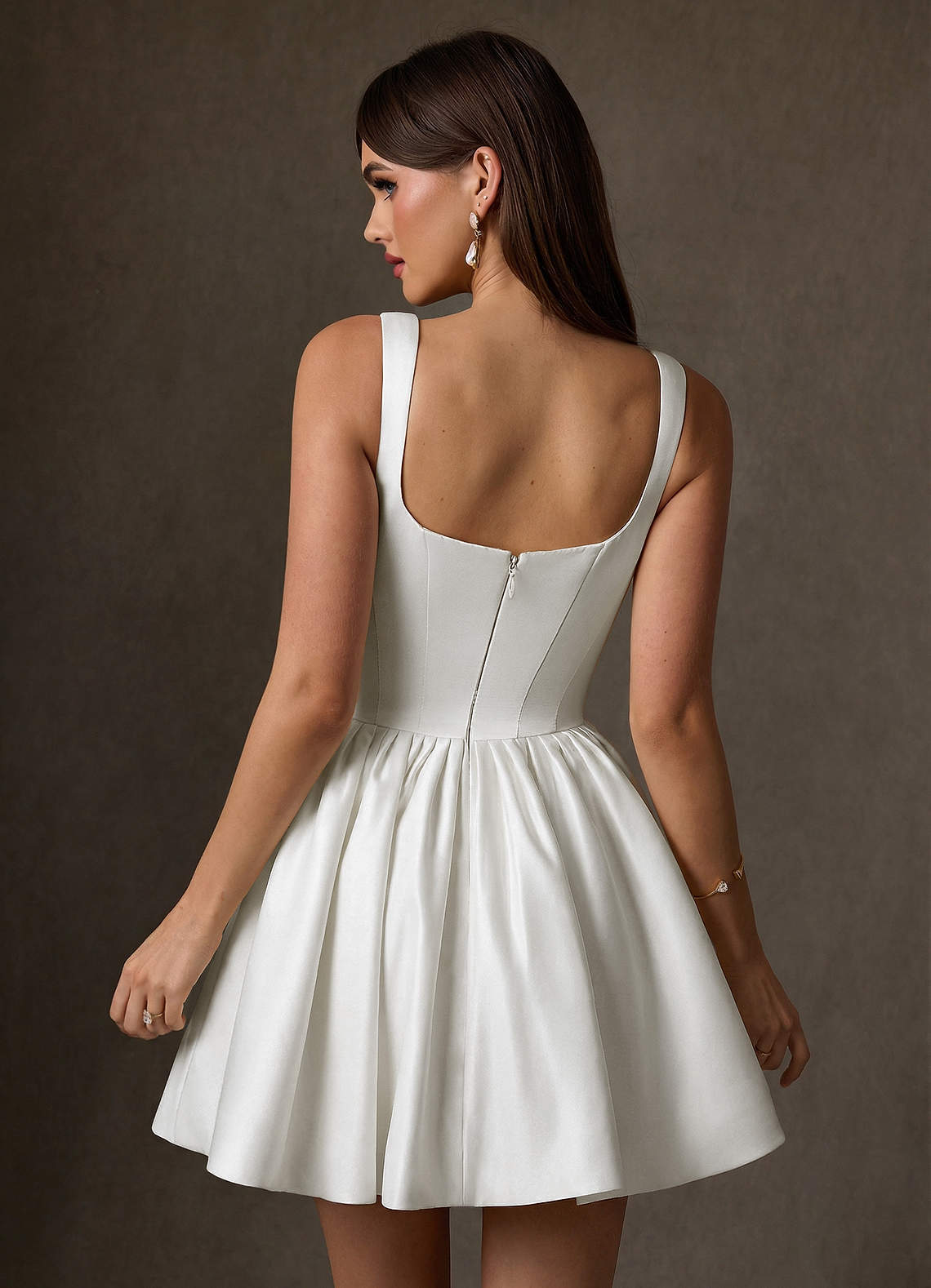 elyessen Saverina Diamond White A-Line with Pockets Satin Dress