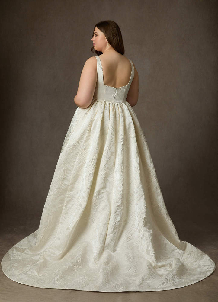 elyessen  Diamond White Ball-Gown with Pockets Floral Jacquard Dress