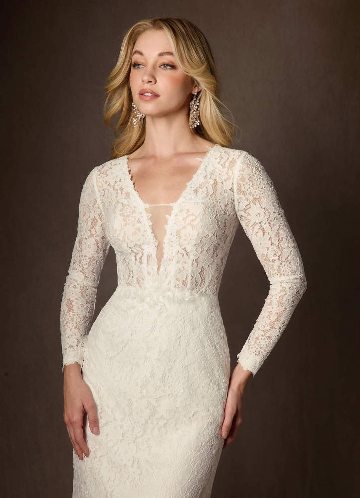 elyessen Cream Sheath V-Neck Tulle Dress