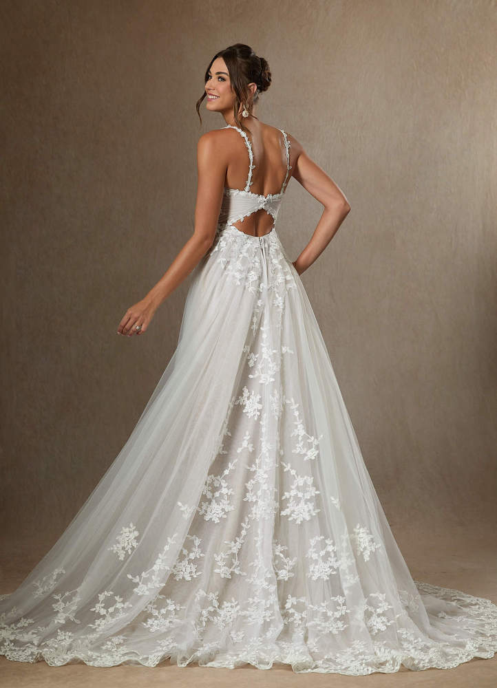 elyessen Devi Free pannier Diamond White A-Line V-Neck Lace Tulle Dress