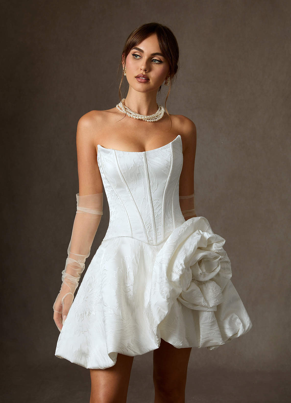 elyessen Kloe Two-Piece Diamond White Ball-Gown Strapless Floral Jacquard Dress