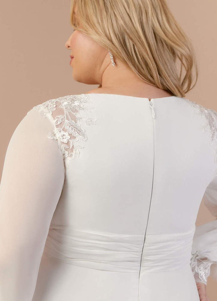 elyessen Amila Diamond White A-Line V-Neck Lace Chiffon Dress