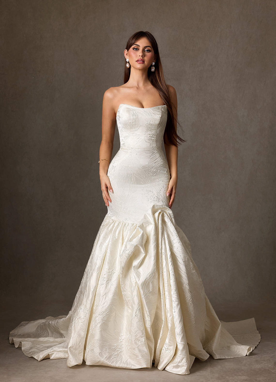 elyessen Quinta Diamond White Mermaid Strapless Floral Jacquard Dress