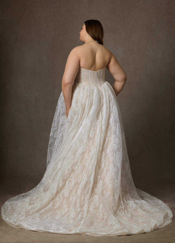 elyessen  Diamond White Ball-Gown Strapless Lace Dress