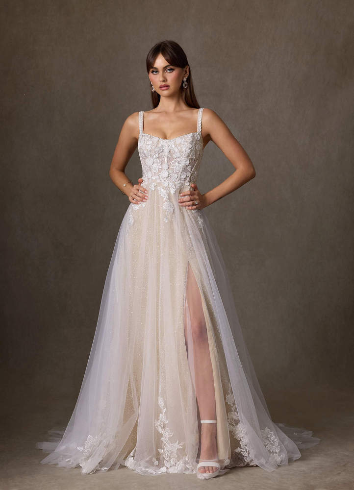 elyessen Jovana Diamond White A-Line Scoop Tulle Dress