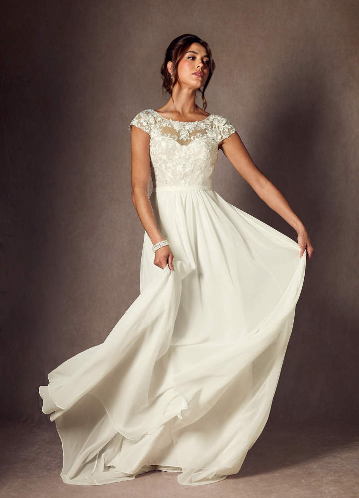 elyessen  Diamond White A-Line Scoop Sequins Chiffon Dress