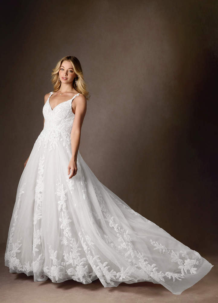 elyessen Delaina Diamond White A-Line V-Neck Sequins Tulle Dress
