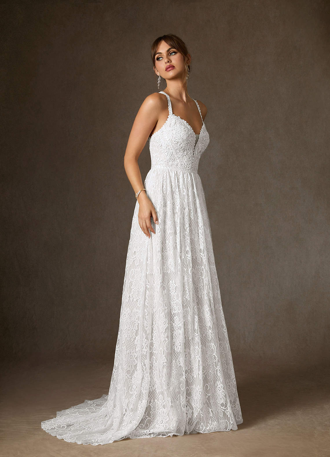 elyessen August Diamond White Champagne A-Line Lace Dress