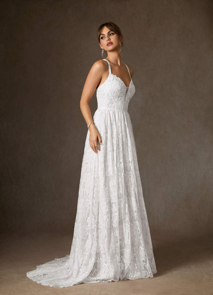 elyessen August Diamond White Champagne A-Line Lace Dress