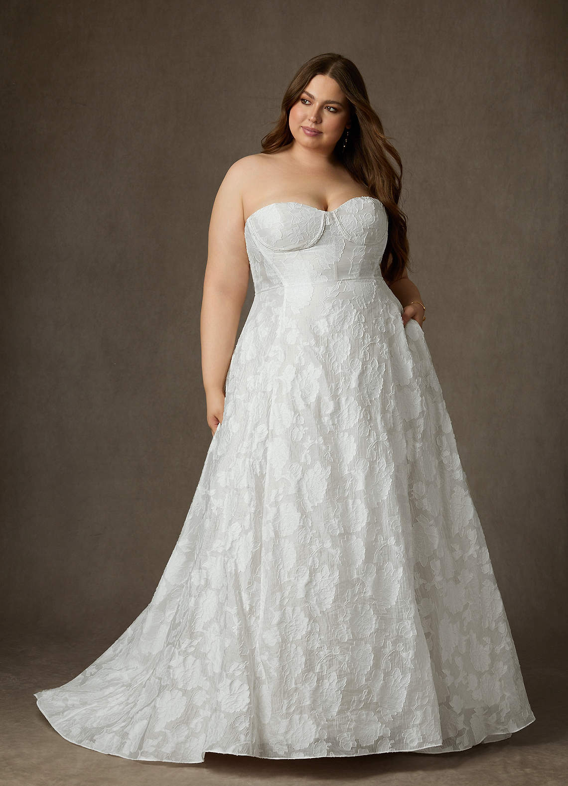 elyessen Meadow Diamond White Ball-Gown Strapless Floral Burnout Jacquard Dress