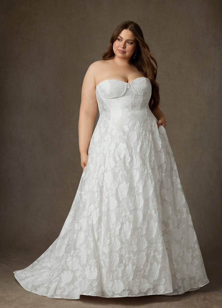 elyessen Meadow Diamond White Ball-Gown Strapless Floral Burnout Jacquard Dress